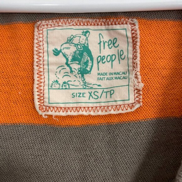 NWOT Free People - Orange and Grey Striped Long Sleeve Hooded Top - Size XS - Picture 2 of 4